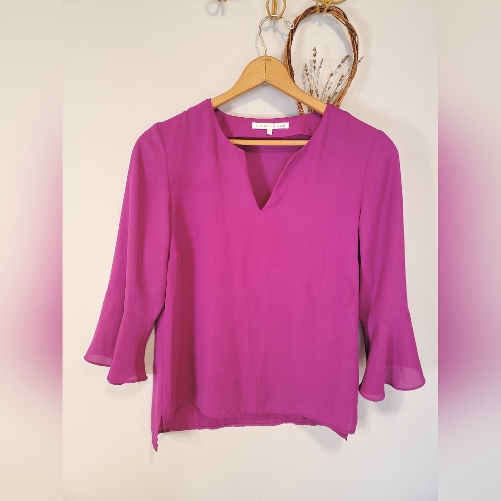 Violet & Claire Magenta Blouse with Flared Sleeves - Picture 2 of 6